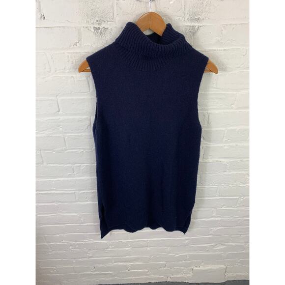 Cynthia Rowley Women's Turtleneck Speckled Wool Elongated Sweater Navy Size M - Picture 1 of 5